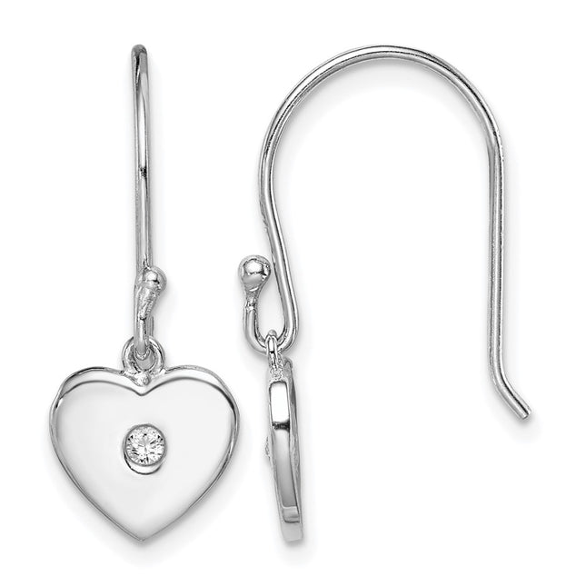 Sterling Silver Rhodium-plated CZ Heart Dangle Earrings, 23.55 x 8.75mm