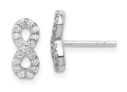 Sterling Silver Rhodium-plated Polished CZ Infinity Post Earrings (Style QE14994)