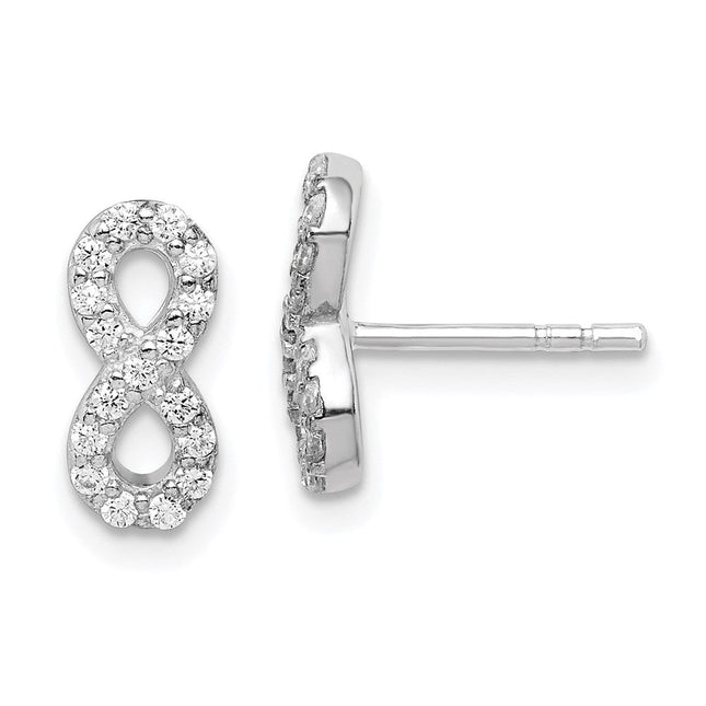 Sterling Silver Rhodium-plated Polished CZ Infinity Post Earrings, 5.11 x 11.15mm