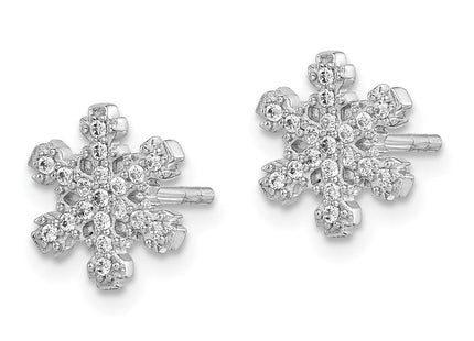 Sterling Silver Rhodium-plated CZ Snowflake Post Earrings (Style QE15021)