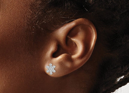 Sterling Silver Rhodium-plated CZ Snowflake Post Earrings (Style QE15021)