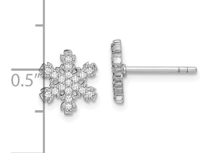 Sterling Silver Rhodium-plated CZ Snowflake Post Earrings (Style QE15021)