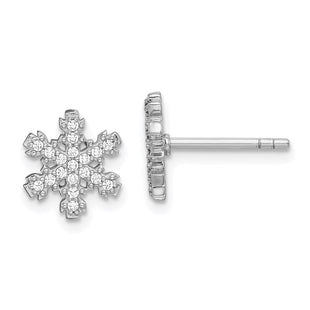 Sterling Silver Rhodium-plated CZ Snowflake Post Earrings (Style QE15021)