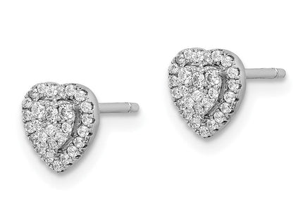 Sterling Silver Rhodium-plated Pave CZ Heart Post Earrings (Style QE15044)