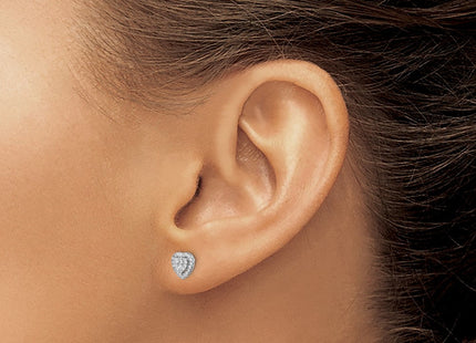Sterling Silver Rhodium-plated Pave CZ Heart Post Earrings (Style QE15044)