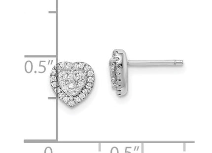 Sterling Silver Rhodium-plated Pave CZ Heart Post Earrings (Style QE15044)