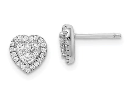 Sterling Silver Rhodium-plated Pave CZ Heart Post Earrings (Style QE15044)