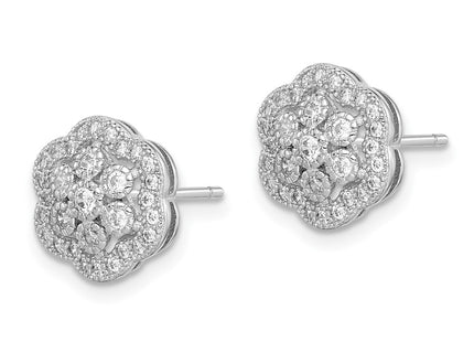Sterling silver cubic zirconia flower earrings, alternate view
