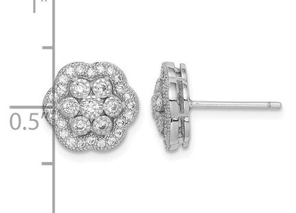 Sterling silver cubic zirconia flower earrings, further view