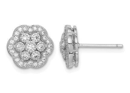 Sterling silver cubic zirconia flower earrings