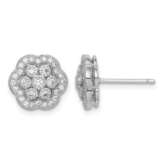 Sterling silver cubic zirconia flower earrings