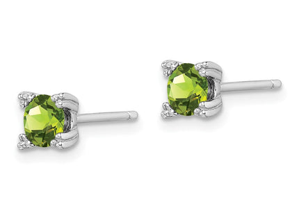 Sterling Silver Rhodium-plated Round Peridot Post Earrings (Style QE15118PE)