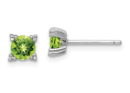 Sterling Silver Rhodium-plated Round Peridot Post Earrings (Style QE15118PE)