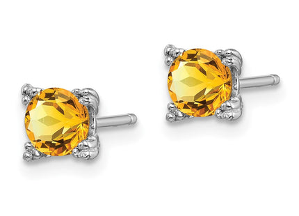 Sterling Silver Rhodium-plated Round Citrine Post Earrings (Style QE15141CI)