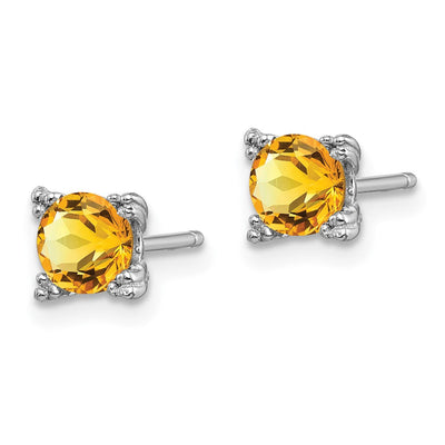 Sterling Silver Rhodium-plated Round Citrine Post Earrings, 5 x 5mm