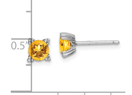 Sterling Silver Rhodium-plated Round Citrine Post Earrings (Style QE15141CI)