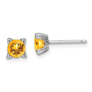 Sterling Silver Rhodium-plated Round Citrine Post Earrings (Style QE15141CI)
