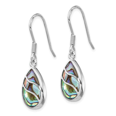 Sterling Silver Rhodium-plated Polished Abalone Teardrop Dangle Earrings, 35.63 x 11.05mm