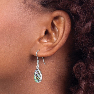Sterling Silver Rhodium-plated Polished Abalone Teardrop Dangle Earrings, 35.63 x 11.05mm