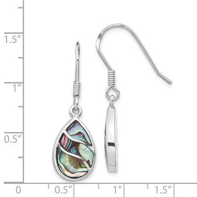 Sterling Silver Rhodium-plated Polished Abalone Teardrop Dangle Earrings, 35.63 x 11.05mm