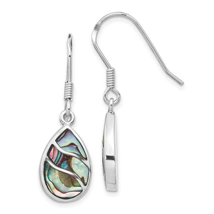 Sterling Silver Rhodium-plated Polished Abalone Teardrop Dangle Earrings (Style QE15154)