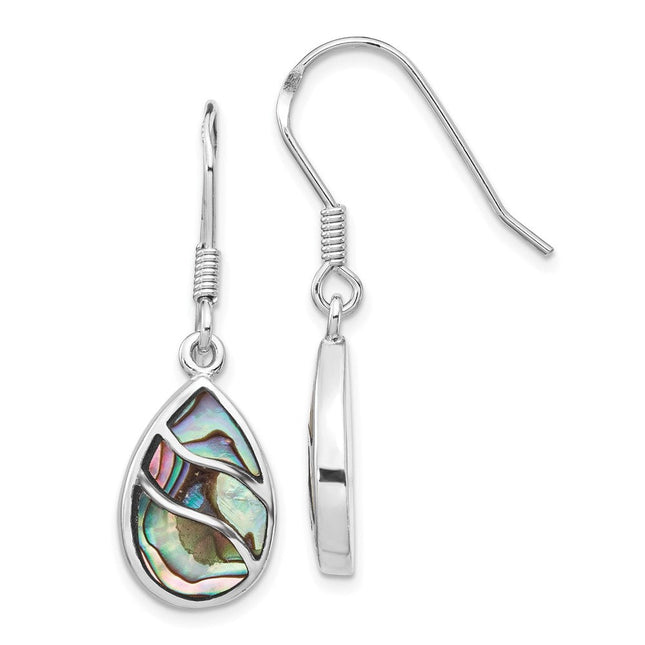 Sterling Silver Rhodium-plated Polished Abalone Teardrop Dangle Earrings, 35.63 x 11.05mm