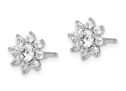 Sterling Silver Rhodium-plated Polished CZ Flower Post Earrings (Style QE15171)