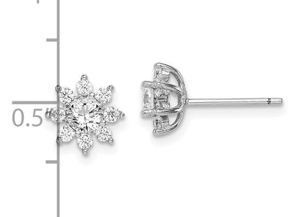 Sterling Silver Rhodium-plated Polished CZ Flower Post Earrings (Style QE15171)