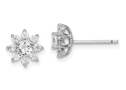 Sterling Silver Rhodium-plated Polished CZ Flower Post Earrings (Style QE15171)