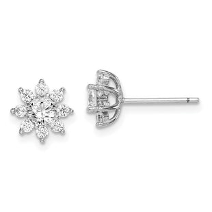 Sterling Silver Rhodium-plated Polished CZ Flower Post Earrings (Style QE15171)