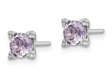 Sterling Silver Rhodium-plated Round Amethyst Post Earrings (Style QE15175)