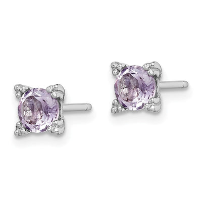 Sterling Silver Rhodium-plated Round Amethyst Post Earrings, 5.5 x 5.5mm