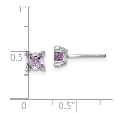 Sterling Silver Rhodium-plated Round Amethyst Post Earrings, 5.5 x 5.5mm
