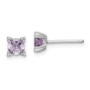 Sterling Silver Rhodium-plated Round Amethyst Post Earrings (Style QE15175)