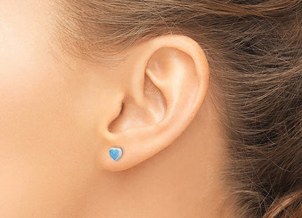 Sterling Silver Rhodium-plated Blue Created Opal Heart Post Earrings