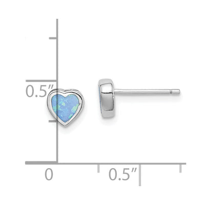 Sterling Silver Rhodium-plated Blue Created Opal Heart Post Earrings, 6.3 x 6mm