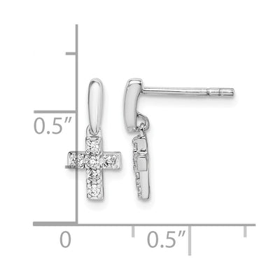 Sterling Silver Rhodium-plated Polished CZ Cross Post Dangle Earrings, 14.1 x 6.2mm