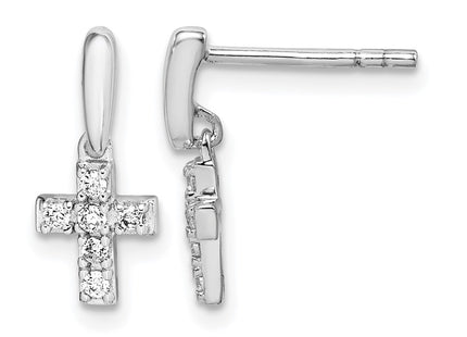 Sterling silver cubic zirconia cross drop earrings