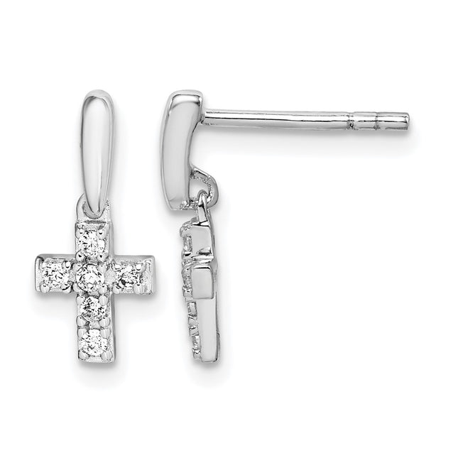 Sterling silver cubic zirconia cross drop earrings