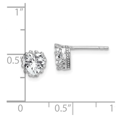 Sterling Silver RH-plated Polished & Textured Heart CZ Stud Earrings