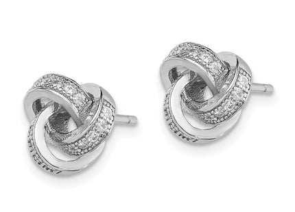 Sterling Silver Rhodium-plated Polished CZ Love Knot Post Earrings (Style QE15248)