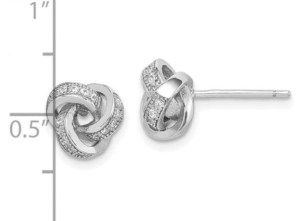 Sterling Silver Rhodium-plated Polished CZ Love Knot Post Earrings (Style QE15248)