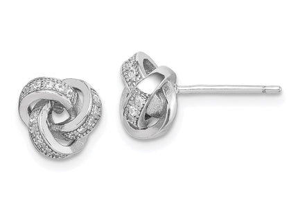 Sterling Silver Rhodium-plated Polished CZ Love Knot Post Earrings (Style QE15248)