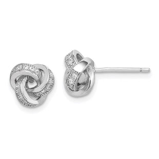 Sterling Silver Rhodium-plated Polished CZ Love Knot Post Earrings (Style QE15248)