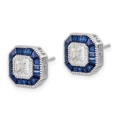 Sterling Silver Rhodium-plated Synthetic Blue Spinel and CZ Earrings, 10.68 x 10.66mm