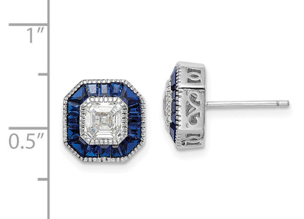 Sterling Silver Rhodium-plated Synthetic Blue Spinel and CZ Earrings (Style QE15252)