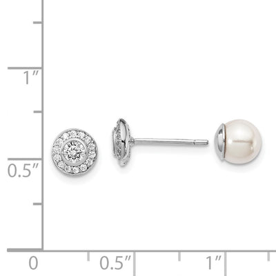 Sterling Silver Rhodium-plated Polished White Mother of Pearl & CZ Halo Reversible Post Earrings