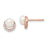 Sterling Silver Rose-tone w/ FW Cultured Pearl and CZ Earrings