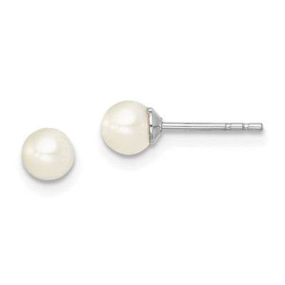 Sterling Silver Madi K Rhodium-plated White Round Freshwater Cultured Pearl Post Earrings