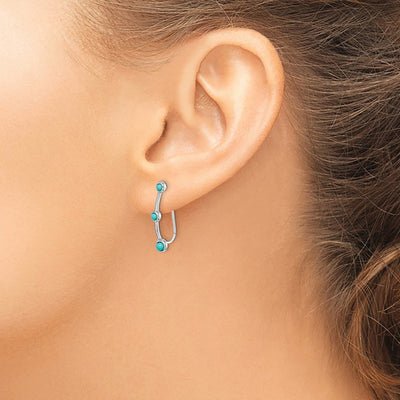 Sterling Silver Rhodium-plated Created Turquoise Ear Climber Earrings